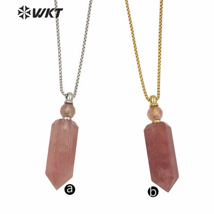 WT-N1232 New Color Women Hot Sales Gold Natural Strawberry Quartz Necklace Fashion Perfume Bottle Spirit Quartz Point Necklace