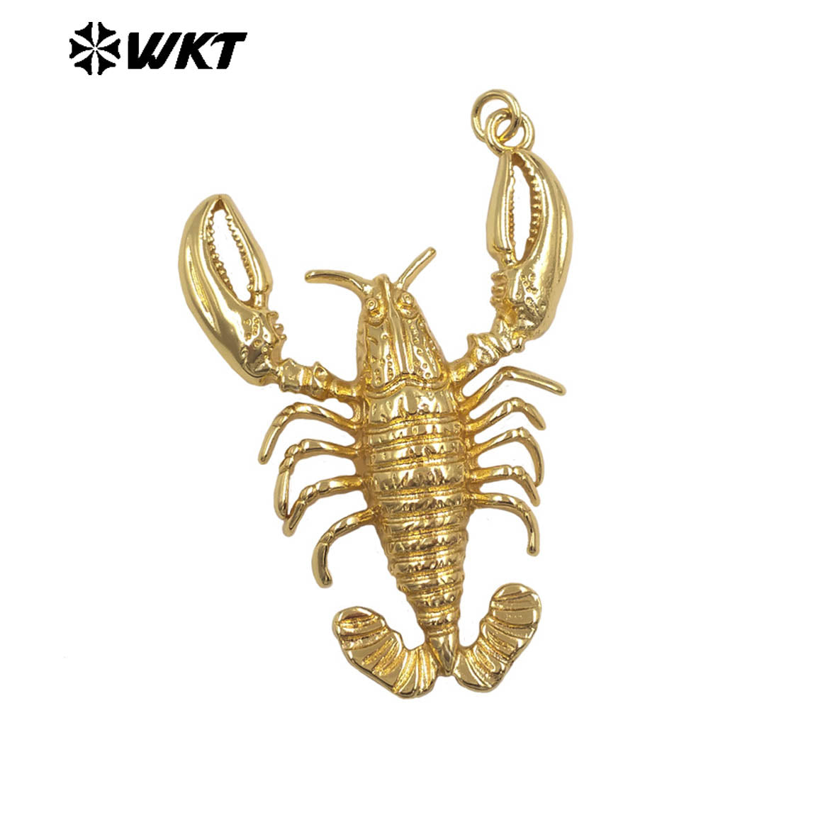 WT-MP327 Exquisite Vintage Style Gold Plated Crayfish Shape Yellow Brass Charms Pendants For Female Handmade Jewelry DIY
