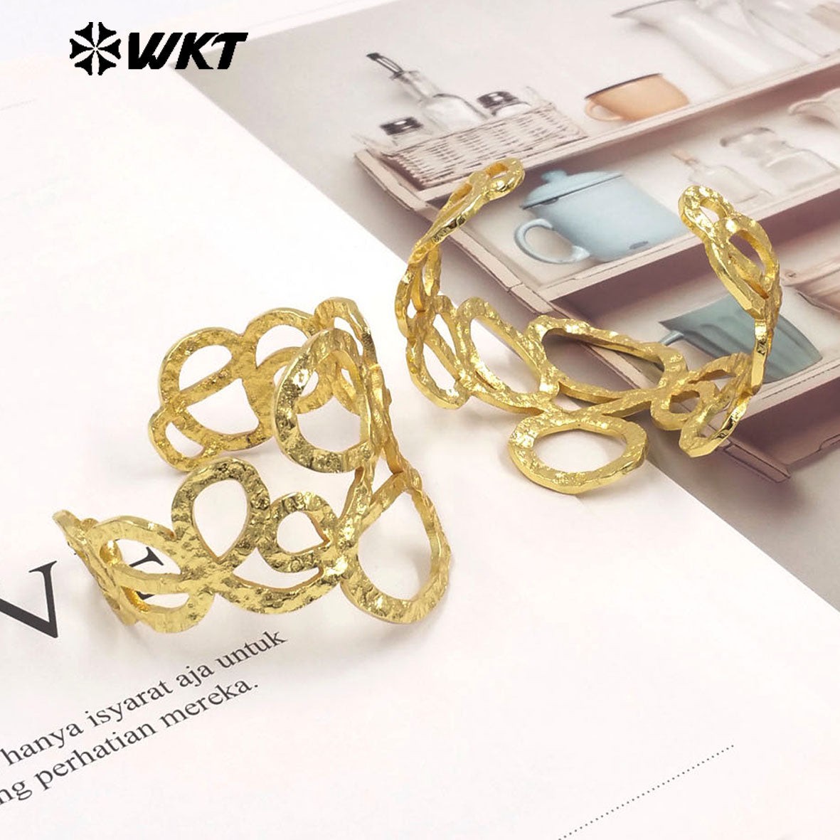 WT-B716 Unique Design 18K Gold Plated Metal Yellow Brass Woven Intertwined Eight Shape Cuff Bangle For Women Party Wearing