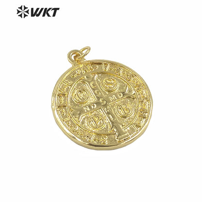 WT-MP160 Wholesale Gold Electroplated Jehovah Pendant Fashion Round Religious Christian Pendant 25mm Round Coin Metal Pendant