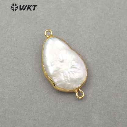 WT-JP130 Natural Freshwater Pearl Pendant With 18K Gold Plated Double Hook White Pearl Teardrop Shape Pearl Connectors
