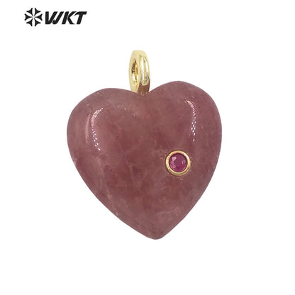 WT-P2028 Factory Wholesale Romantic Style Natural Gemstones And Zircon Heart Shape Pendants For Earrings Design Charms