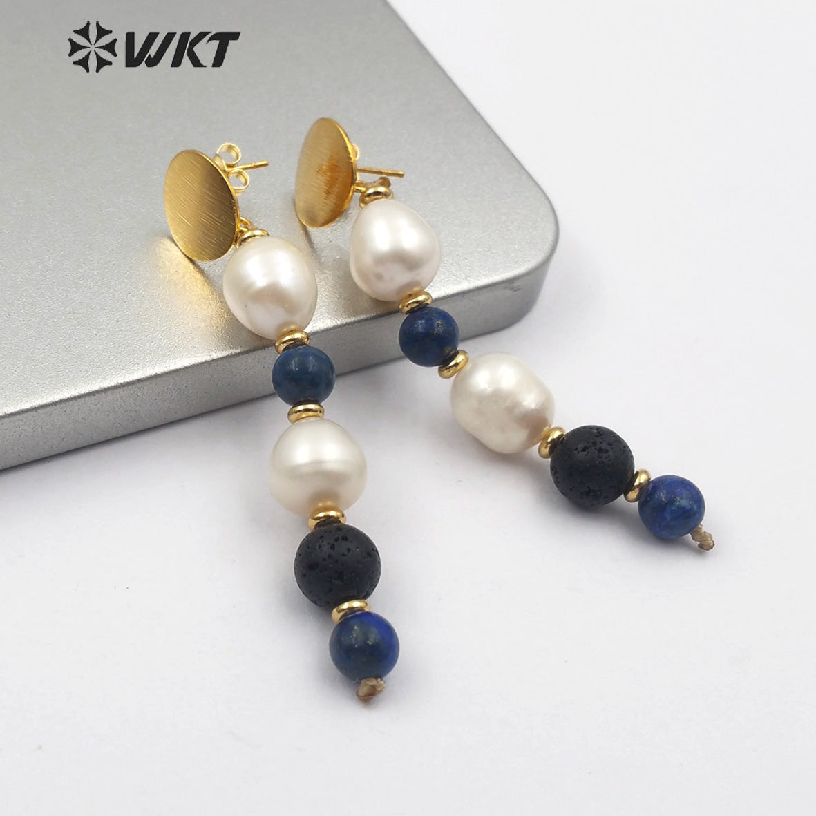 WT-E570 Wholesale Women Jewelry Pearls and Stone Beads Earrings with Gold Plated Natural Pearl and Stone Jewelry