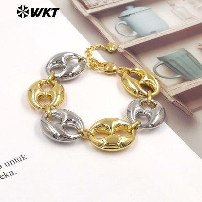WT-JF377 Newest Wholesale Gold And Silver Plated Yellow Brass Pig Nose Shape Metal Bracelet For Women Trendy Accessories