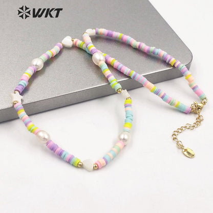 WT-JN202 Amazing rainbow Pearl Beads Necklace Women Handmade Strand Elegant Office Style Necklace for Vacation Wearing