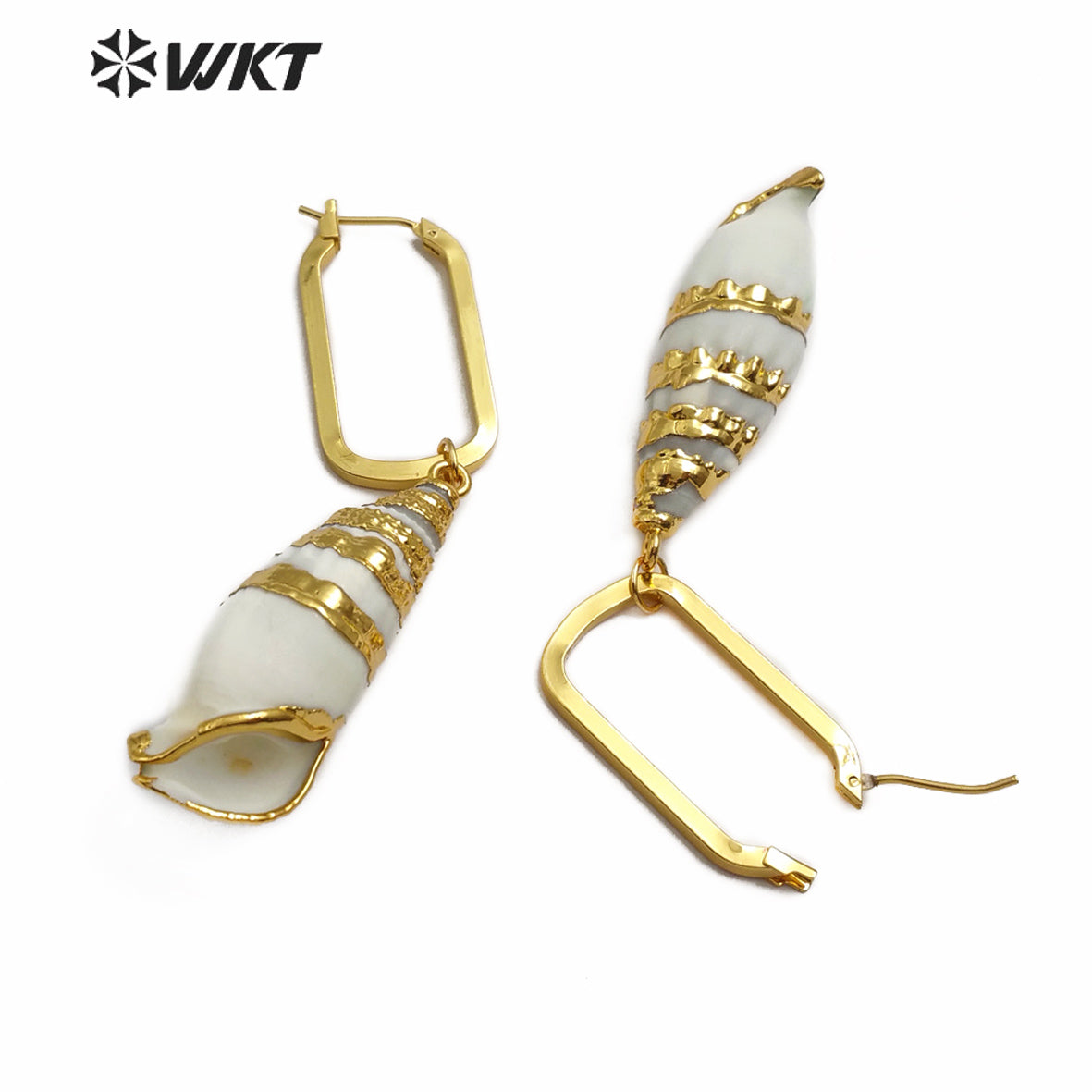 WT-E566 New Fashion Jewelry Long Earring Trumpet Shell Earring Spiral Gold Plated Earrings Elegant Lady Jewelry