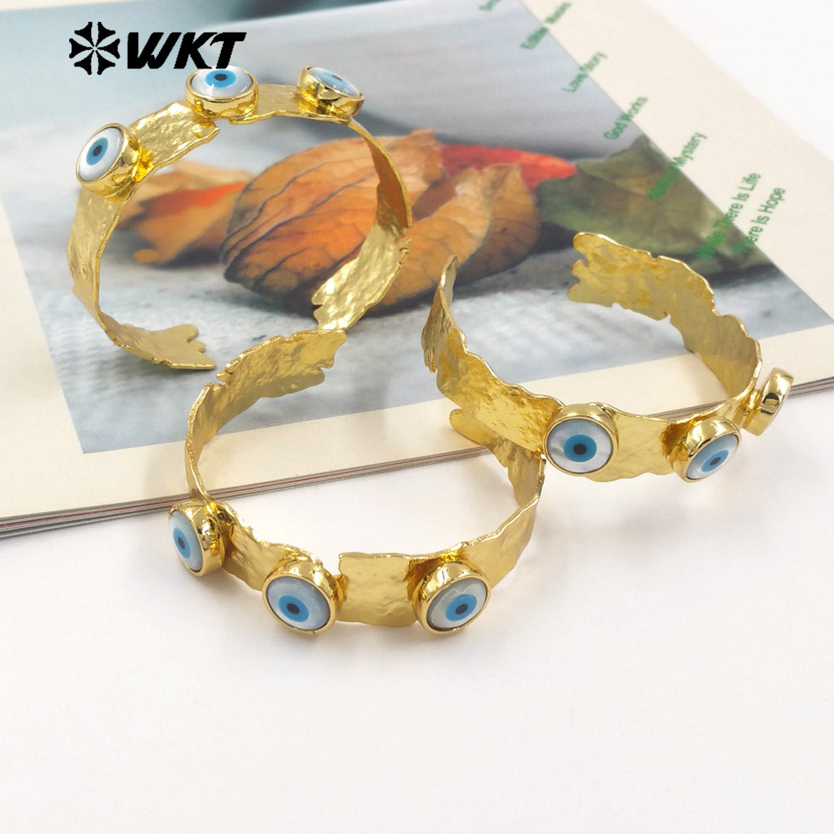 MPB108 WKT New Designer 18K Real Gold Plated Resist Tarnishable Triple 3 Round Turkey Shell Eye Bangle Lovely Jewelry