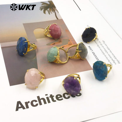 WT-R604 Good Quality Gold Electroplated Faceted Multiple Natural Gemstones Rings For Friends Fashionable Jewelry Present