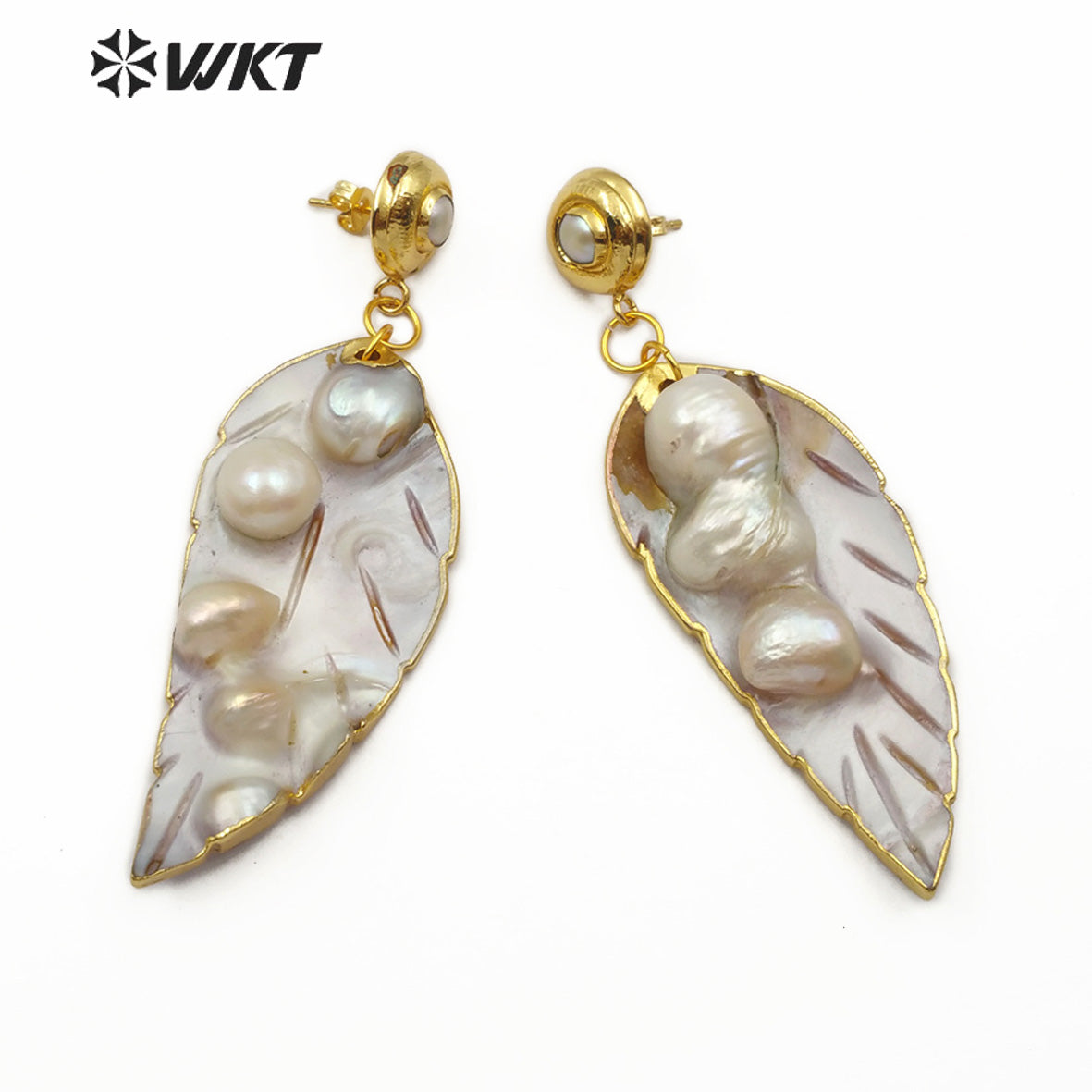 WT-E572 Newest Pearl Earrings Natural Mother of Pearl Earring With Gold Plated Trim Women Fashion Charm Jewelry