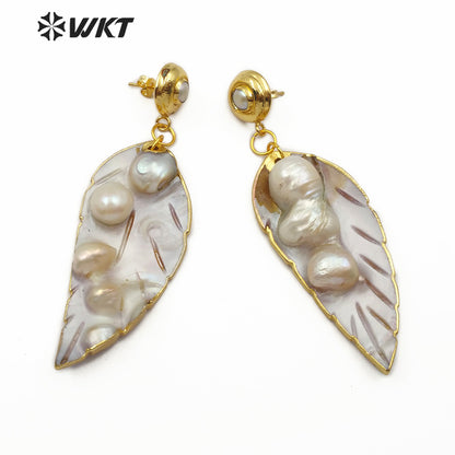 WT-E572 Newest Pearl Earrings Natural Mother of Pearl Earring With Gold Plated Trim Women Fashion Charm Jewelry