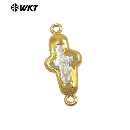 WT-PC018 Newest Exquisite Gold Electroplated Natural Freshwater Pearl Cross Little Connector As Friends DIY Gift Findings