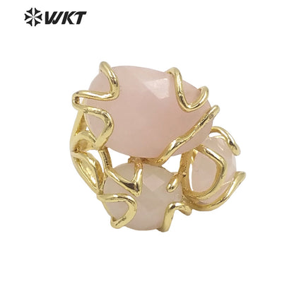 WT-R419 Gorgeous New Collection Stone Ring Women Gold Plated Triple Natural Stone Prong Setting Cocktail Ring for Party Court