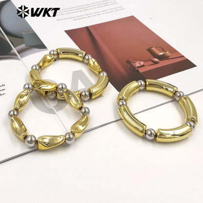 WT-JF375 High Quality Gold And Silver Plated Yellow Brass Space Round Beads Bracelet As Female Daily Jewelry Decoration