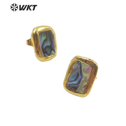 WT-E602 Hot Sale Long Rectangle Abalone Shell Studs Earring Gold Trim Fashion Lady Shell Studs Boho Style Abalone Studs