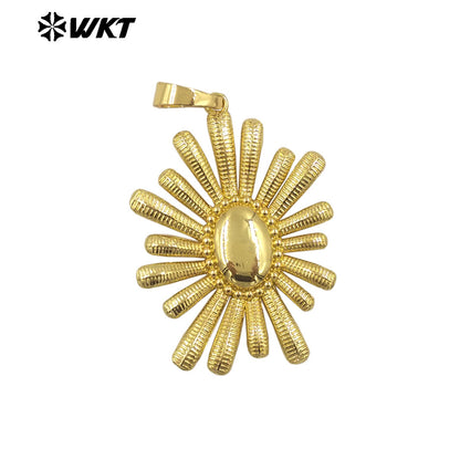WT-P1995 Latest Vividly Flower Design Yellow Brass Fire Flames Pendant for Necklace or Earring Fine Crafts Accessory Making