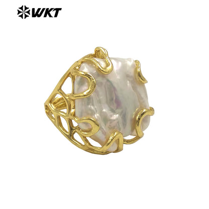 WT-MPR122 Wholesale Fashion Gold Plated Clawing Setting Natural Freshwater Pearl Women Ring for Birthday Gift