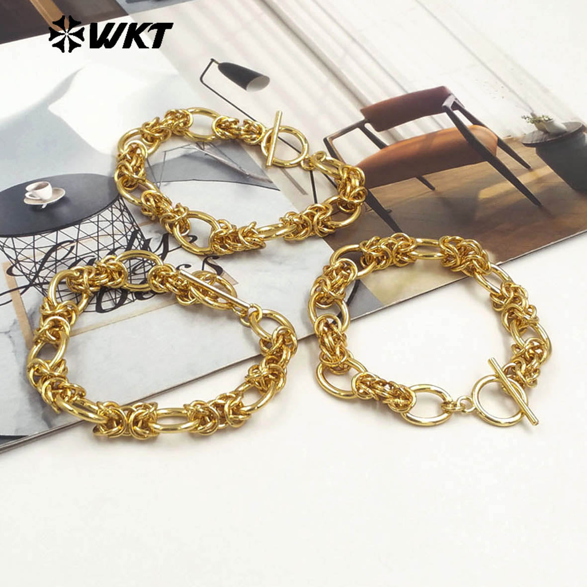 WT-JF354 Big 18k Real Gold Plated Resist Tarnished Custom Hand Make Knot Miami Cuban Chain Fashion Jewelry Bracelet for Women