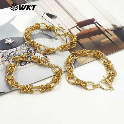WT-JF354 Big 18k Real Gold Plated Resist Tarnished Custom Hand Make Knot Miami Cuban Chain Fashion Jewelry Bracelet for Women
