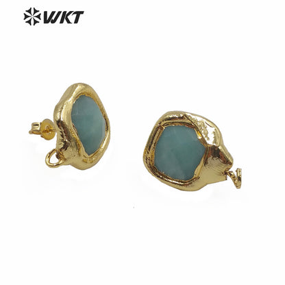 JFE27 Wholesale Factory Directly Sales Natural Amazonite Stone Earrings With Hoop Fashion Real Gold Plated Earrings Findings