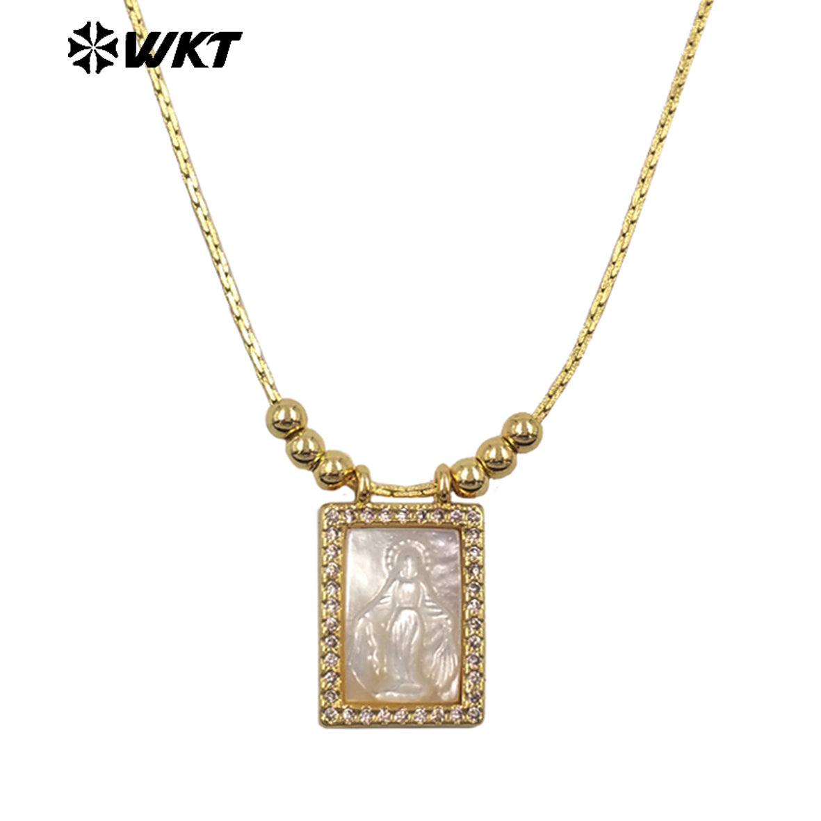 WT-JN389 Trending Religious Style 18K Gold Plated Oval And Square White Shell Pendant Necklace For Women Daily Wearing