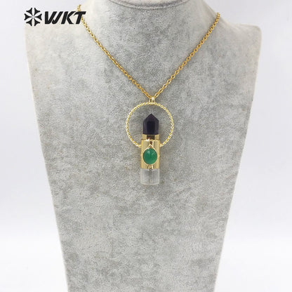 WT-N1308 Amazing WKT NEW Natural Stone Spirit Quartz Roller Perfume Bottle Pendant Necklace for Women Gift Stone Bottle Necklace