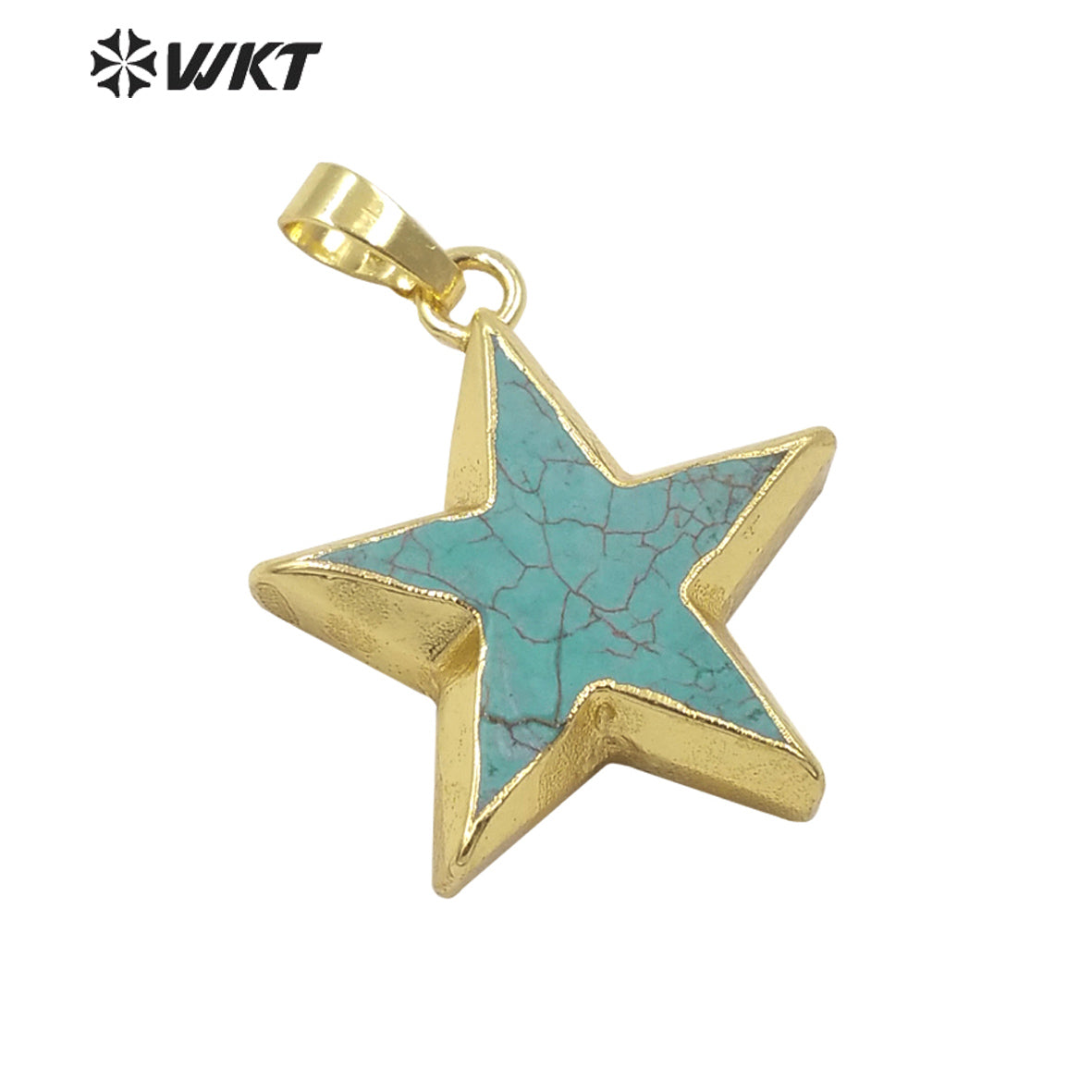 WT-P1718 Newest Fashion Popular Gold Trim Natural Turquoise Star Pendant Healing Series Hand Carved Stone Star Jewelry