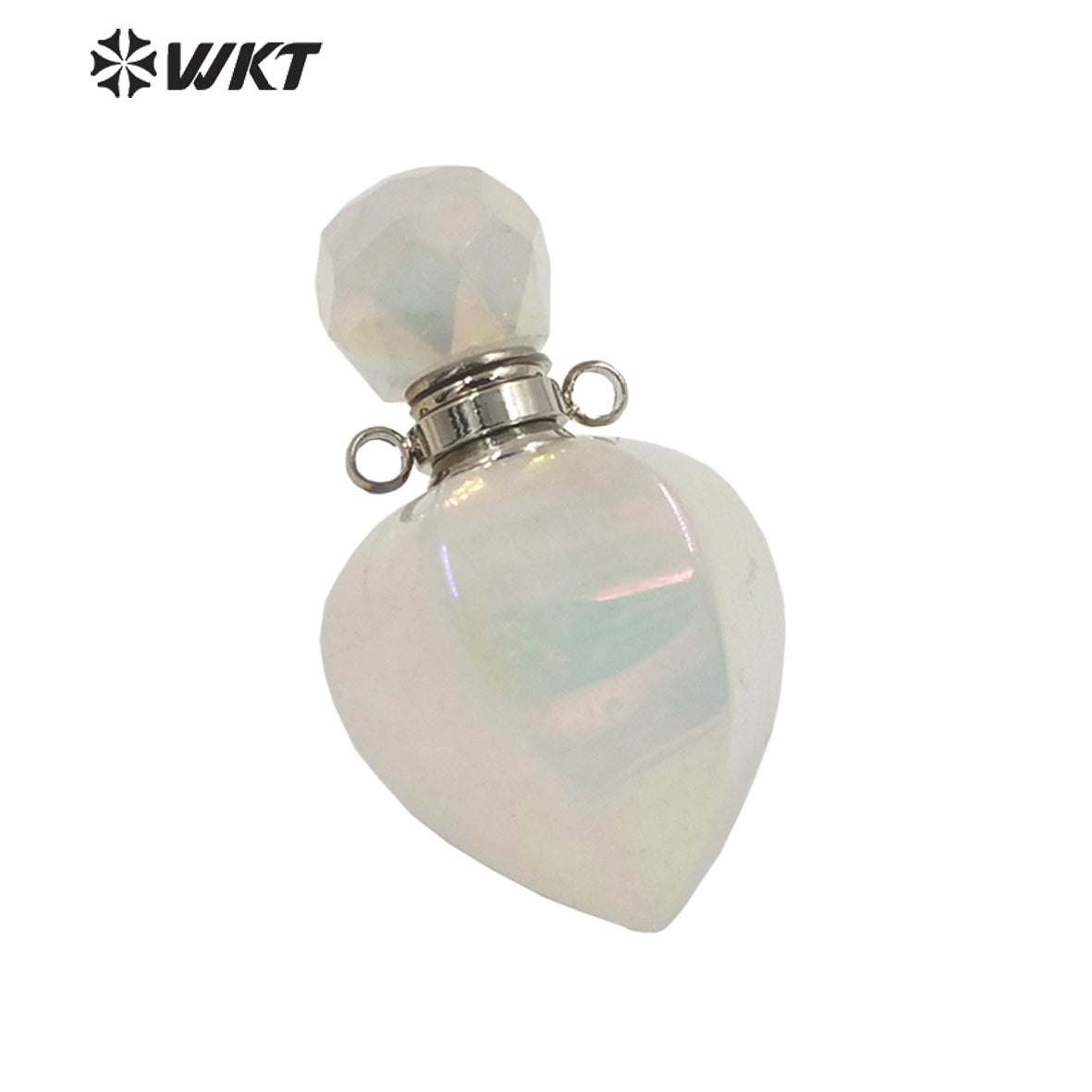 WT-P1653 Newest Natural White Aura Crystal Quartz Essencial Oil Pendant for Necklace Design Hot Aura Quartz Perfume Bottle