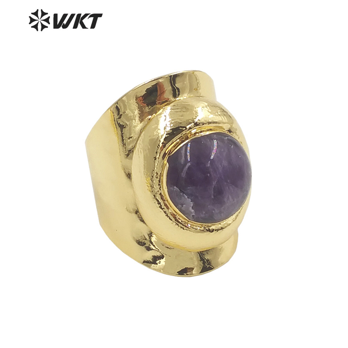 WT-R441 Wholesale Fashion 18k Gold Plated Resist Tarnishable Round Stone Ring Lovely Energy Gemstone Cocktail Ring