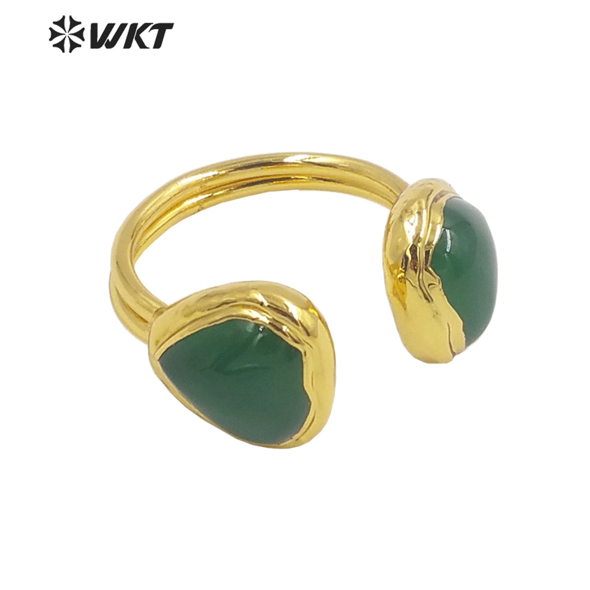 WT-R430 Amazing Double Heart Stone Party Ring 18k Real Gold Plated Lovely Women Jade Stone Ring for Friend Gift