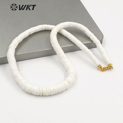 WT-JN227 Unique Women Bohemian Style Purity Natural White Shell Beads Necklace 17 Inch Long Hand Strand Beads Necklace for Wedding