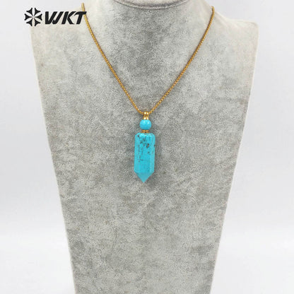 WT-N1271 Wholesale Popular Green Turquoise Perfume Bottle Necklace Precious Stone Made Energy Stone Bottle for Essential Oil
