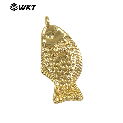 WT-P2115 High Quality 18K Gold Electroplated Yellow Brass Fish Metal Pendant For Handmade Necklace Decorative Findings