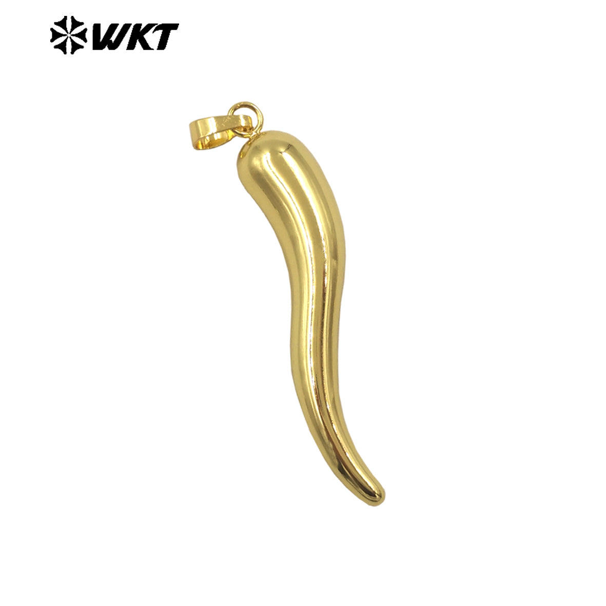WT-P1998 Hot Wholesale Unique Curved Shape Middle Long Yellow Brass Pepper Pendant Jewelry Necklace Accessories Finding