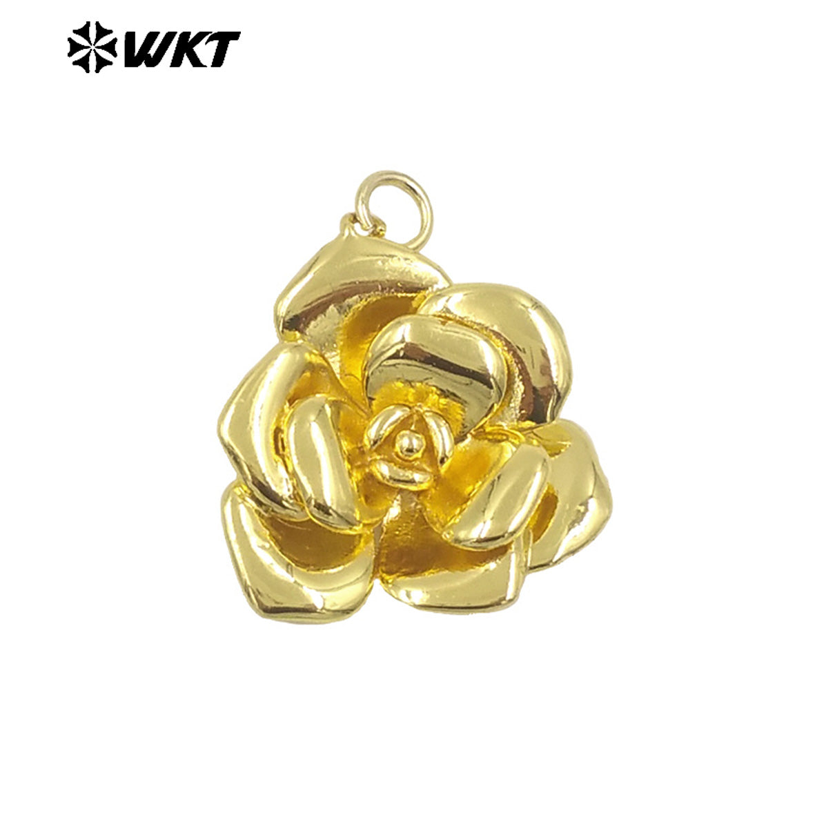 WT-P2000 Elegant and European Style Vividly Rose Flower Charms Jewelry Yellow Brass Handmade Pendant for Necklace