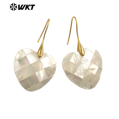 WT-MPE154 Wonderful Wholesale Mother of Pearl Shell Earrings Gold Color Heart Waterdrop Cross Moon Shape Women Birthday Gift
