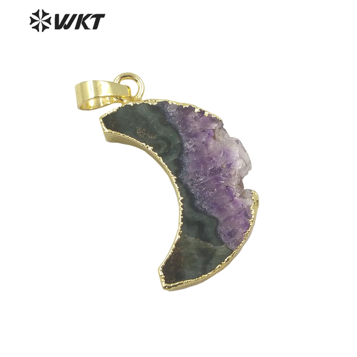 WT-P1705 New Small Size Slice Gold Plated Crescent Moon Aemethyst Stone Pendant Moon Lady Raw Stone Moon Pendant for Necklace