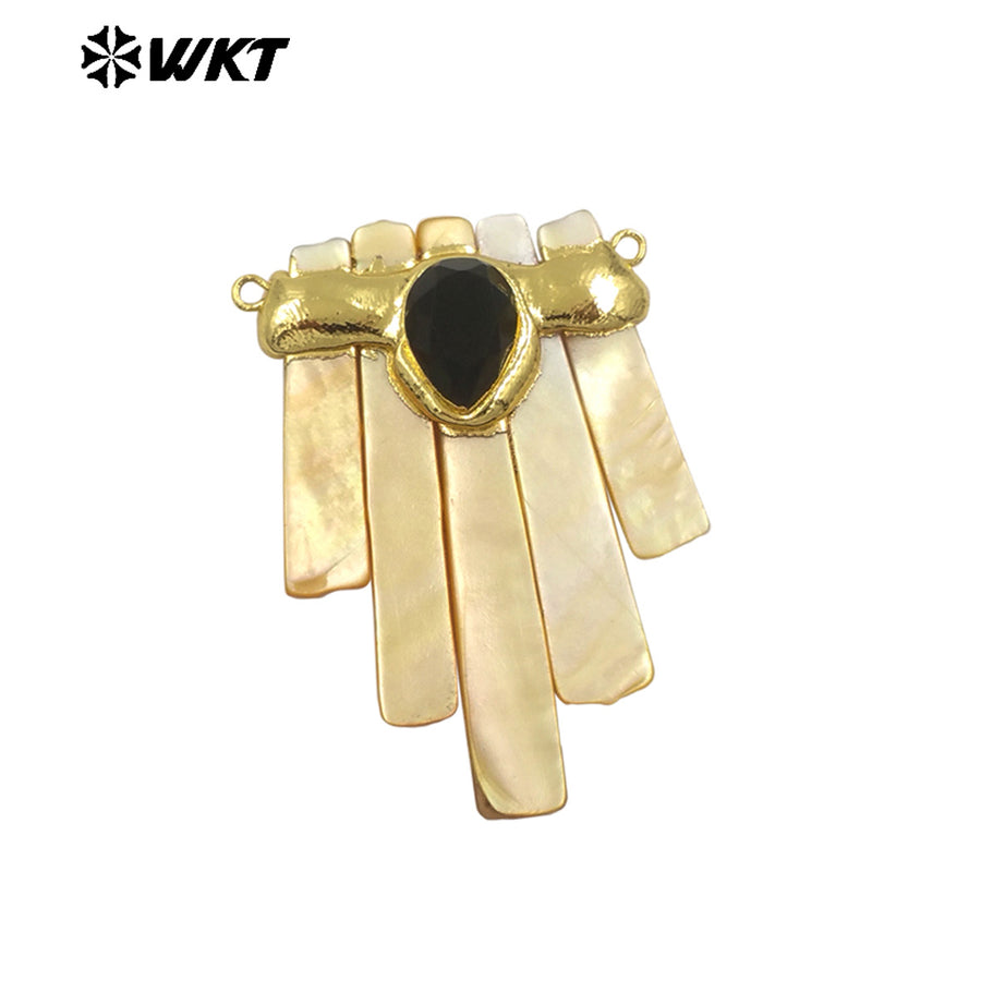 WT-JP412 Hot Sales Gold Electroplated Natural Shell Statement Pendant With Double Hoops For Necklace Jewelry Making