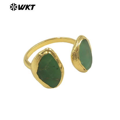 WT-R566 High Quality Simple Style Gold Plated Ring With Natural Australia Chrysoprase Stone Waterdrop Valentine's Gift for Her