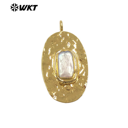 WT-JP496 Good Quality Gold Electroplated Rectangle Round Natural Freshwater Pearl Pendants For Handmade Necklace Design