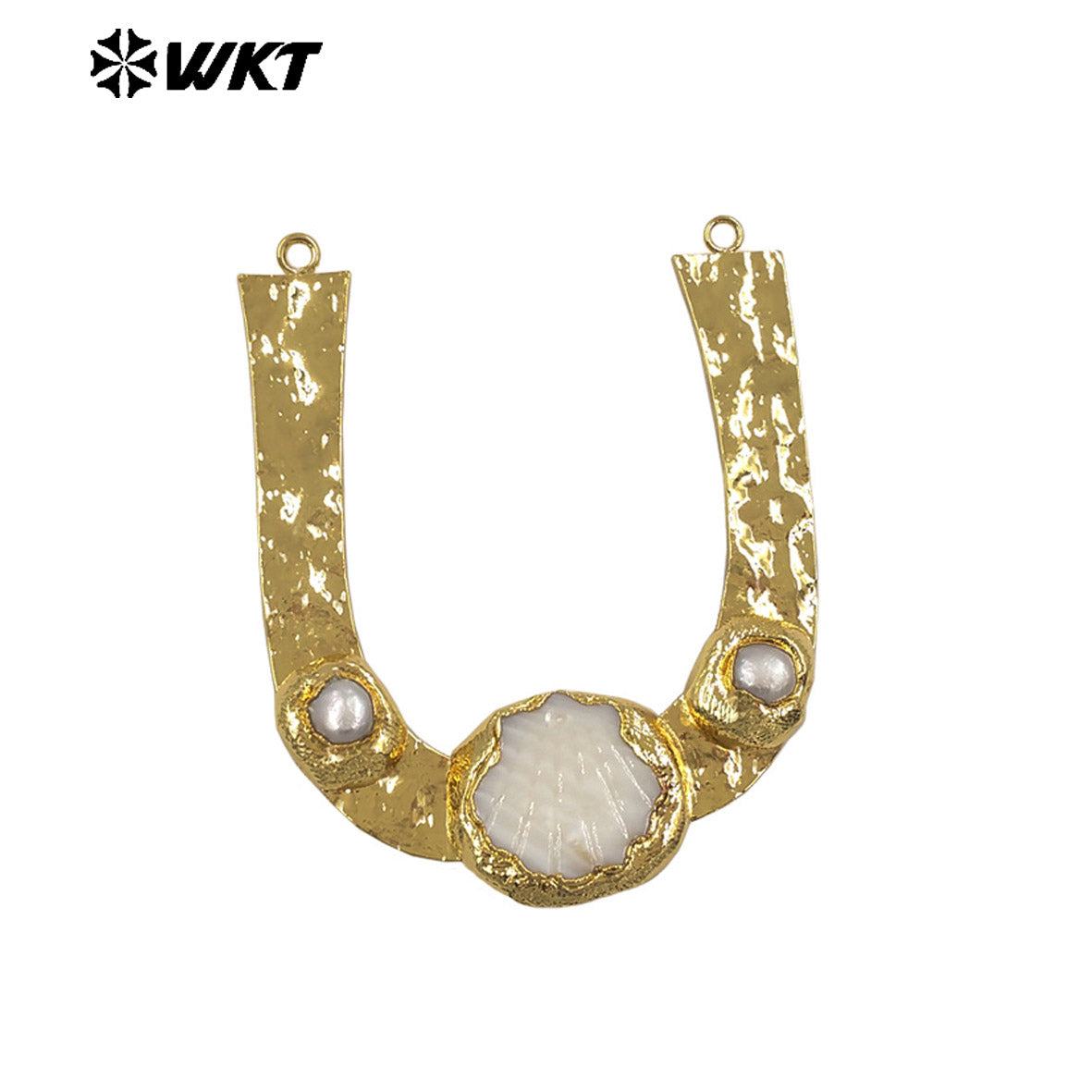 WT-PC014 High Quality 18K Gold Plated Double Loops Natural Freshwater Pearl And Shell Design Connector For Handmade Necklace