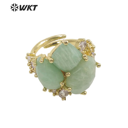 WT-R450 WKT Newest Natural Precious Triple Stone Geometric Shape Women Ring Ins Hot Gold Plated Lapis Jewelry Ring