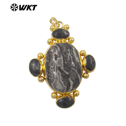 WT-P2134 Exclusive High Quality Design 18K Gold Electroplated Multi Natural Gemstones Big Pendant For Unique Style Jewelry DIY