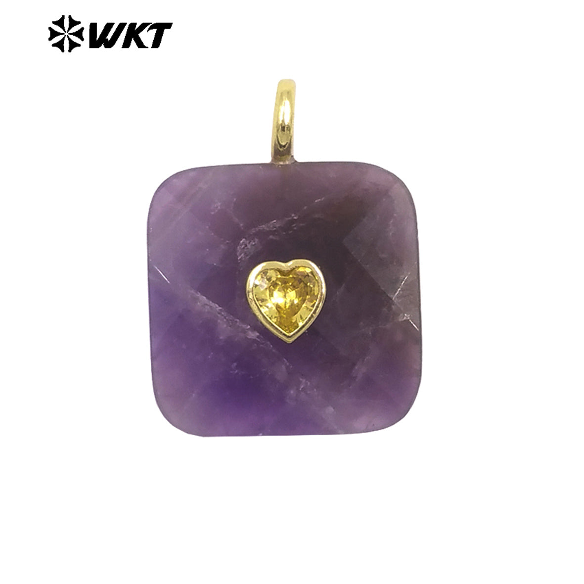 WT-P2105 Fashionable Heart Zircon And Multiple Natural Gemstones Facet Square Gold Pendants For Women Necklaces Design