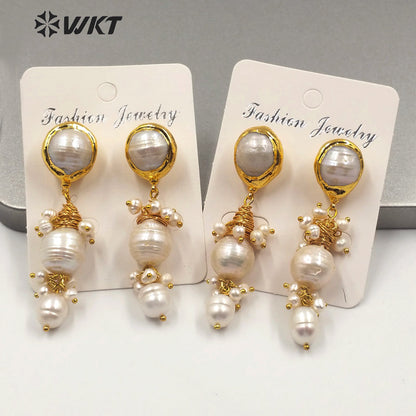 WT-MPE021 Wholesale Natural Freshwater Pearl Earring Stylish Women Elegant Jewelry Pearl Dangling Earring