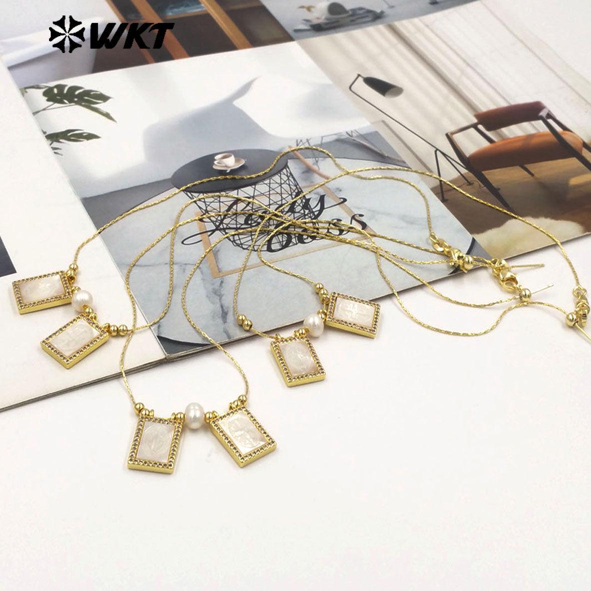 WT-JN393 New Arrival Gold Plated Double Religious Design Pendants With Pearl Necklaces As Women Popular Jewelry Accessory