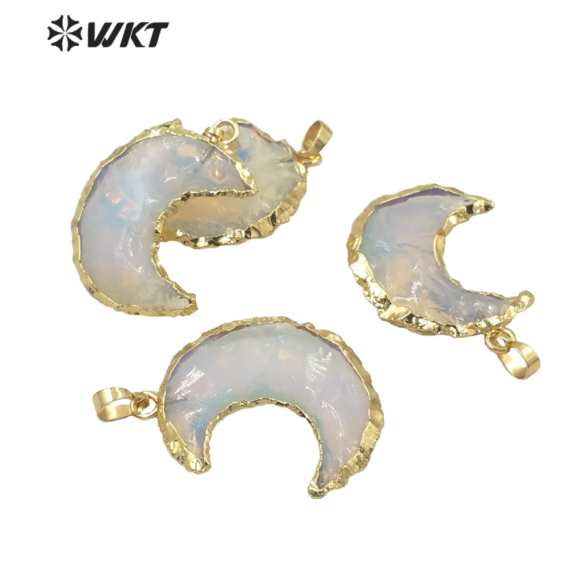 WT-P1570 Wholesales Gold Electroplated Natural Hammer Raw Opal Stone Moon Pendant Hot Gold Natural Crescent Moon Opal Pendants
