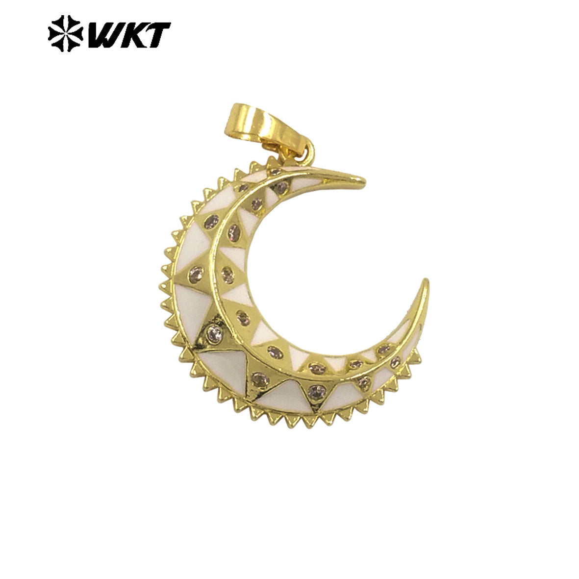 WT-MP306 the Most Popular Vehico Style Rivet Zircon Big Crescent Horn Pendants