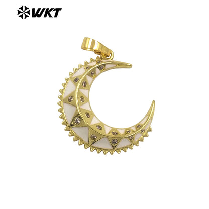 WT-MP306 the Most Popular Vehico Style Rivet Zircon Big Crescent Horn Pendants