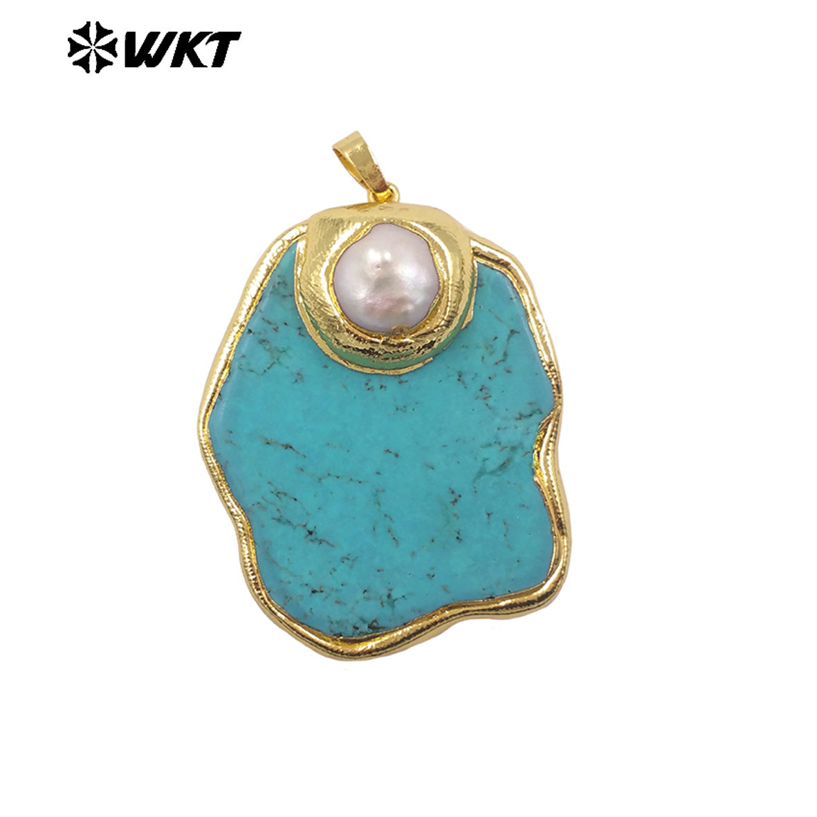 WT-JP517 Good Quality 18K Gold Electroplated Natural Pearl And Irregular Turquoise Stone Pendant For Women Handmade Jewelry DIY