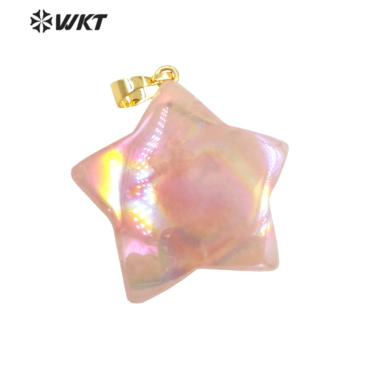 WT-P1822 Fashion Adorable Petite pink and White Star Pendant Girls Necklace Pendant 18k Gold Plated Natural Quartz Pendant